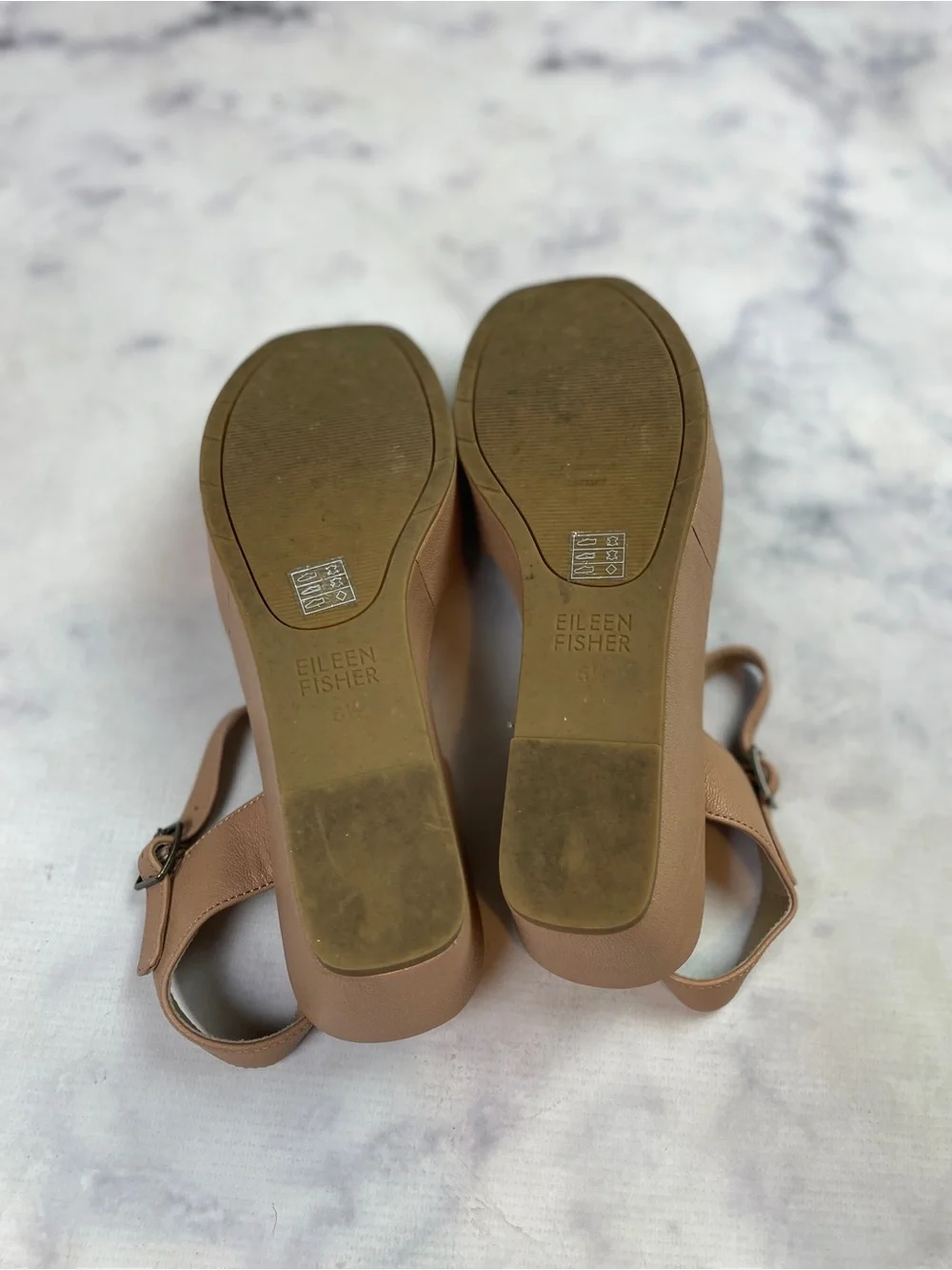Eileen Fisher Mime Honey Tumbled Leather Platform Sandals Sz 6.5